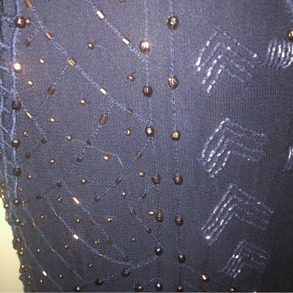French Connection Beaded Shift Dress Sheer Back Navy Blue Size 8 Party E… - Picture 11 of 11